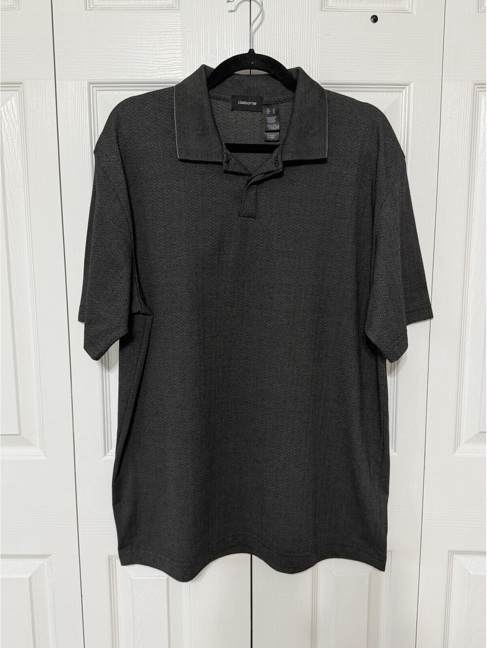 Claiborne Polo Shirt Mens XL Gray Herringbone Short Sleeve Pima Cotton Knit